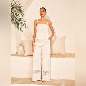 NWT White Pant Set with Lace Detailing Large